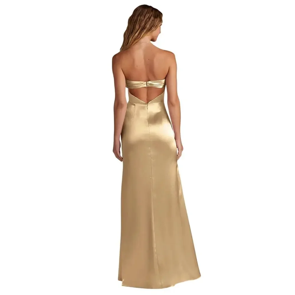 Azazie Leonis Champagne Gold Metallic Satin Mermaid Gown NWT A8 Formal Evening - Picture 14 of 16